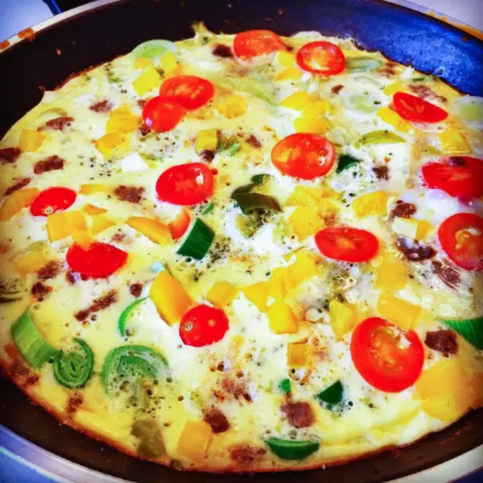 Omelet med parmesanost, porre, tomater og peberfrugt » Opskrift