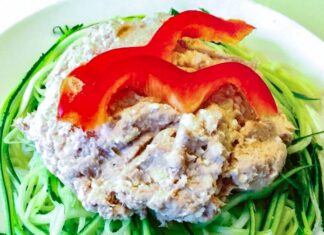 Salat af sund tunmousse, squash/zucchini og peberfrugt » Opskrift