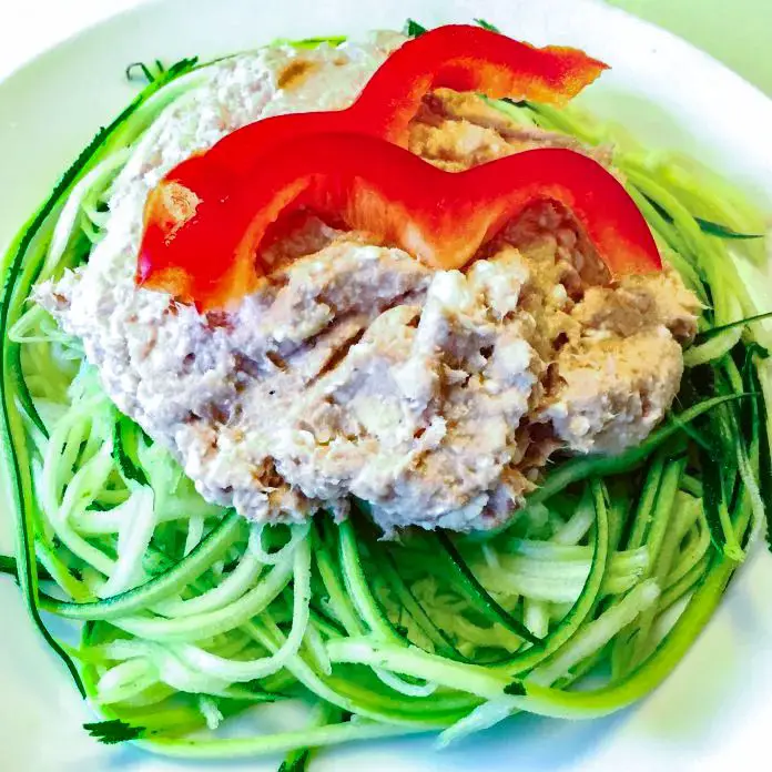 Salat af sund tunmousse, squash/zucchini og peberfrugt » Opskrift