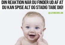GLEM FORBUD, FOR DU KAN SPISE ALT OG STADIG TABE DIG Glad baby som symbol på overraskelsen ved at opdage, man kan spise alt og stadig tabe sig