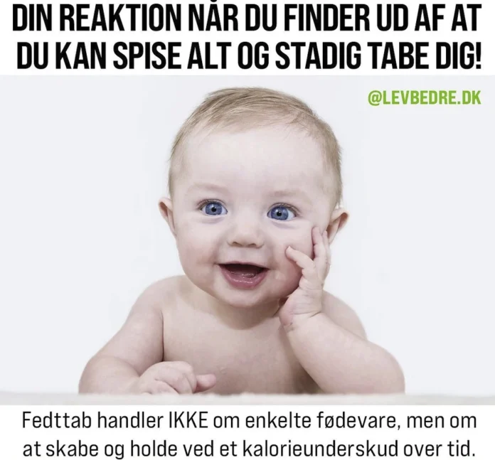 Glad baby som symbol på overraskelsen ved at opdage, man kan spise alt og stadig tabe sig